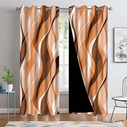 DORCEV Orange Wave Lines Blackout Curtains Abstract Art Aesthetic Gradient Brown Geometric Window Curtains Thermal Insulated Room Darkening Window Treatments Kitchen Curtains,26x63 inch,2 Panels