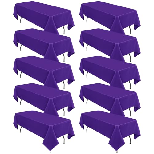 REWOMC 10 Pack Purple Tablecloths for 6 Foot Rectangle Tables 60 x 102 Inch - 6ft Rectangular Bulk Polyester Fabric Table Clothes for Wedding Buffet Party Banquet Reception Restaurant and Camping
