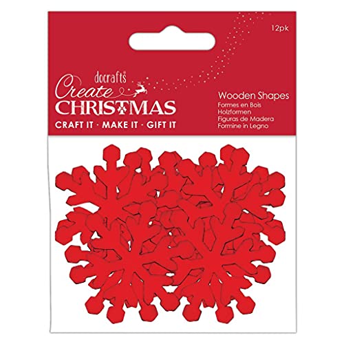 Create Christmas Wooden Shapes, Snowflakes, Red, Pack of 12, Suitable for Home, Wood Paint, Wooden Toys and Card Craft, Ideal for Christmas Decorations and Card Making Supplies