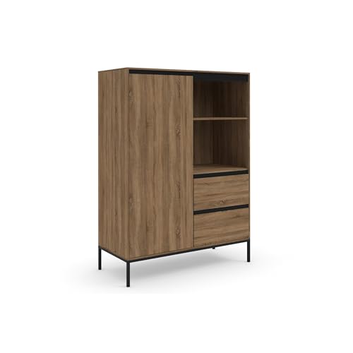Dorel Home Bari Higboard with 1 Door /2 Drawers in Oak Look/Black, 40x90x124cm (DxWxH)