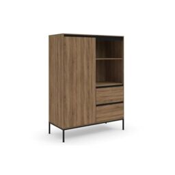 Dorel Home Bari Higboard with 1 Door /2 Drawers in Oak Look/Black, 40x90x124cm (DxWxH)