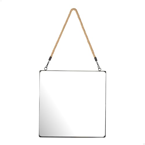 AKTIVE MAX Home Square Wall Mirror 30 x 30 cm, Decorative Rope, Metal Frame, Glass, Black Metal Mirror, Easy Fixing (Screws Not Included), for Bathrooms, Bedrooms (18451)