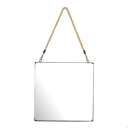 AKTIVE MAX Home Square Wall Mirror 30 x 30 cm, Decorative Rope, Metal Frame, Glass, Black Metal Mirror, Easy Fixing (Screws Not Included), for Bathrooms, Bedrooms (18451)