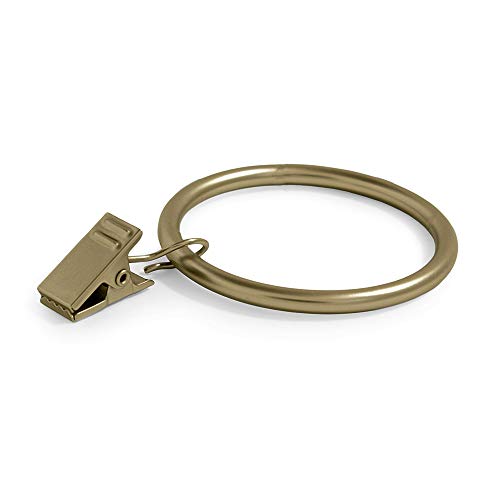 "Ivilon Drapery Curtain Clips with Rings - Set of 14 Decorative Drapery Rings Curtain Clip Rings with Strong Clips 2"" Diameter - Color Warm Gold"