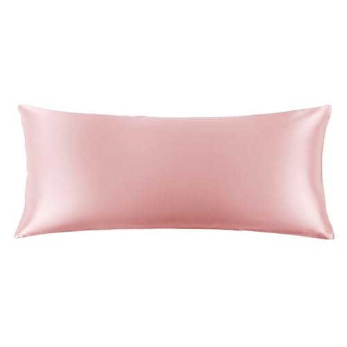 "THXSILK 22 Momme Mulberry Silk Zipper Pillow Case, 100% Pure Mulberry Real Silk Body Pillowcase, Both Sides Grade 6A+ Silk for Hair and Skin, 1PC (Light Pink, Body Size 20""x54"")"