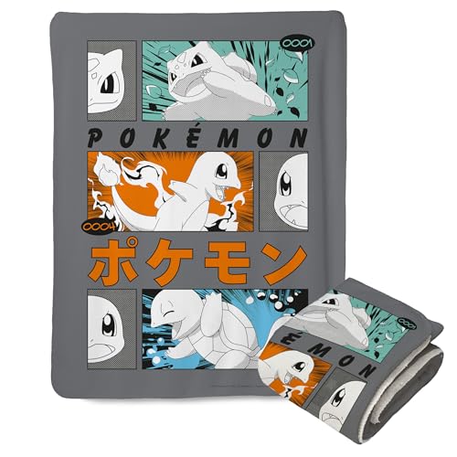 "Northwest Pokemon Mink Sherpa Throw Blanket, 50"" x 60"", Grass, Fire, Water"