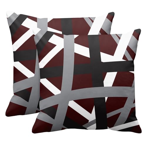 Emvency Set of 2 Throw Pillow Cover Burgundy Red Black Stripes Grey White Design Retro Decorative Pillow Case Striped Home Decor Square 18x18 Inch Cushion Pillowcase