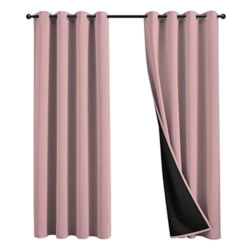 JSFLY 100% Blackout Curtains 63 inch Length for Bedroom, Thick Noise Reduction Thermal Insulated Grommet Window Drapes Room Darkening Curtains for Living Room, 2 Panels (52x63 inches,Pink)