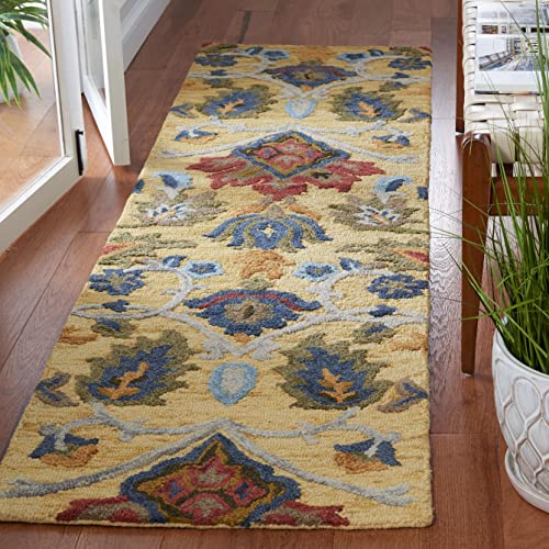 Safavieh Contemporary Rug for Living Room, Dining Room, Bedroom - Blossum Collection, Short Pile, in Gold and Multicolor, 69 X 244 cm