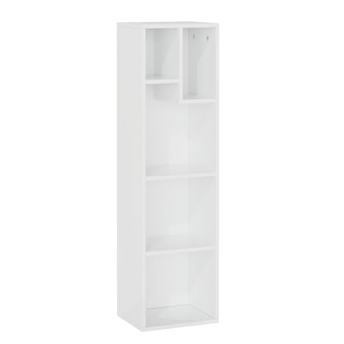 VECELO 4 Tier Bookcase, 5 Cube Storage Shelf with Staggered Design, Open Freestanding Display Unit 107 cm High for Living Room, Study or Home Office