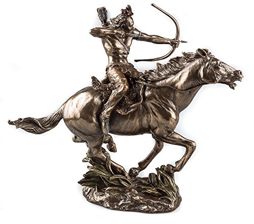MALSA wu Mohican Warrior Statue on Horseback Shooting Arrow Sculpture Figurine