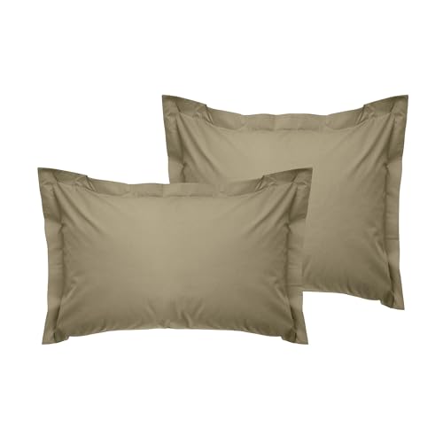 Luxurious Oxford Pillowcase Set (2 Pieces), 80 x 80 + 5 cm, 100% Cotton Ranforce, 155 Thread Count, Beige, Envelope Closure, Machine Washable at 30°C