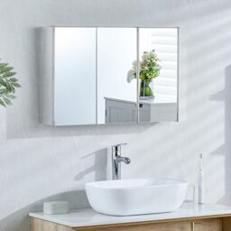 Bath Vida Tiano 3 Door Mirrored Bathroom Wall Cabinet, Stainless Steel