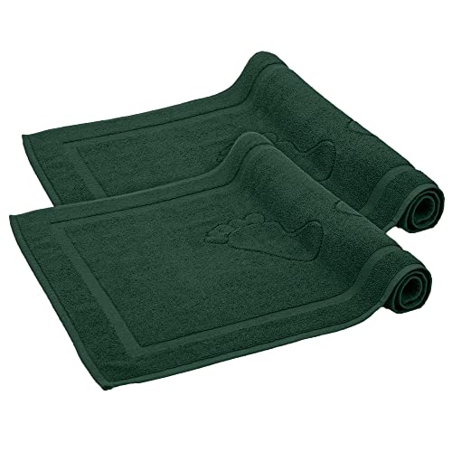 Komfortec Bath Mat Set, 2-Piece Terry Towelling Shower Mat, Washable Shower Mat & Bath Mat, 800 g/m² & 100% Cotton, Absorbent & Quick Drying, 50 x 80 cm, Dark Green