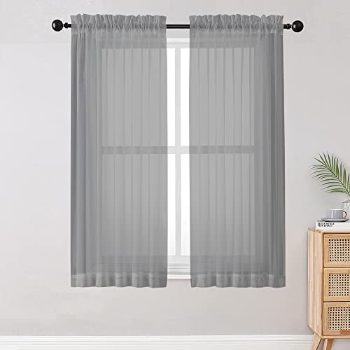 OWENIE Set of 2 Sheer Curtains 54 inches Long with Rod Pocket for Bedroom, Light Filtering Curtains, Small Window Curtains, 42 inches Wide x 54 inches Long, Grey