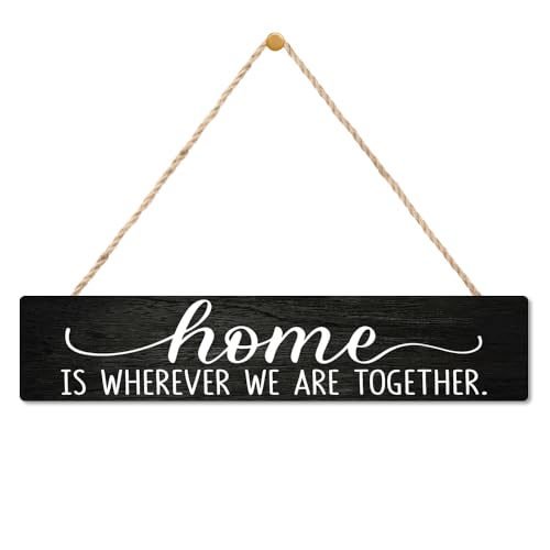 AGMDESIGN Home Is Wherever We Are Together Wood Sign, Rustic Family Reunion Decor, Wall Home Decor for Shelf Desk Door, Farmhouse Bedroom Wood Hanging Plaque, Great Gifts for Newlyweds Families
