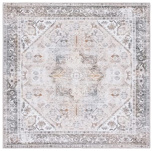 Safavieh Traditional Rug Ideal for High Traffic Areas - Machine Washable and Non Slip - Tucson Collection, Short Pile, in Beige and Grey, 244 X 305 cm