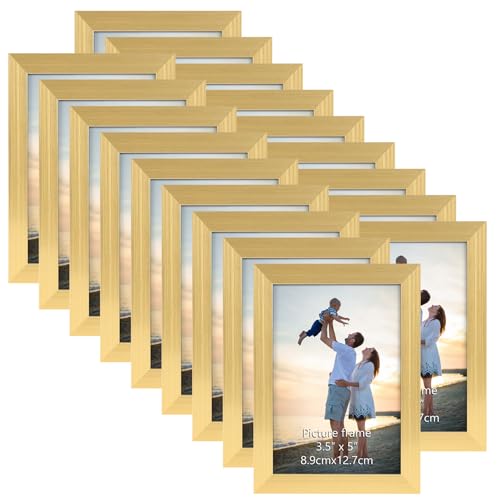 Hoikwo 18 Packs 3.5x5 Gold Multi Plastic Picture Frames Set with Plastic Cover for Family Photos, Artwork, Light Weight Bulk 3.5 by 5 Frames Pack for Wall Hanging and Table, Stylish Picture Frames