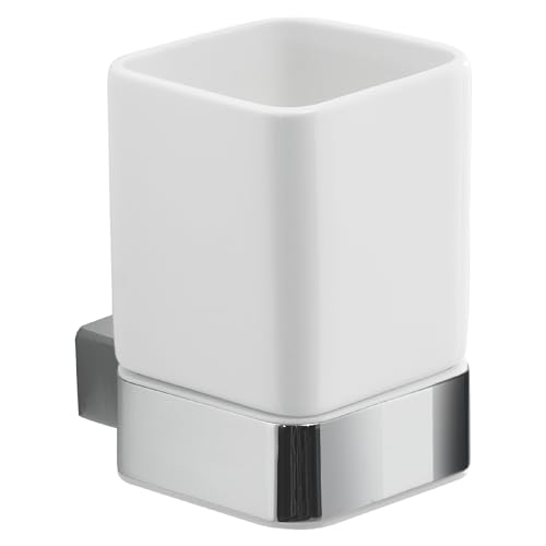Gedy Spluga Toilet Brush Holder Wall Stainless Steel Ceramic Chrome - 7x10x10.7cm - Glass - Modern-classic contrast - Moisture resistant - Screws included