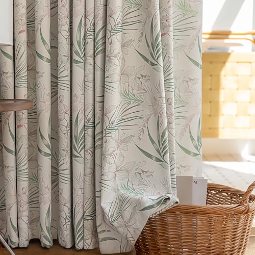 SUOUO Vintage Red Brown Floral Blackout Curtains for Bedroom 96 inches Long Pattern Green Leaf Window Drapes for Living Room 2 Panels