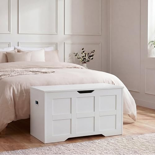 Vida Designs Storage Ottoman Bench - White - 76W cm - Shaker Style - Cut-Out Handle - Easy Assembly - Blanket Box - Modern Bedroom Living Room Hallway Furniture Storage Toy Box Unit