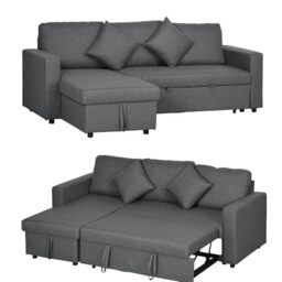HOMCOM Corner Sofa Bed with Storage, 3 Seater L Shape Sofa, Dark Grey