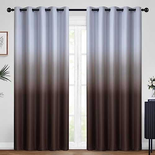 Yakamok 84 Inch Long Ombre Curtains,Thermal Insulated Light Blocking Greyish White to Brown Gradient Color Curtains, Room Darkening Grommet Window Drapes for Living Room/Bedroom(2 Panels,62W x 84L)