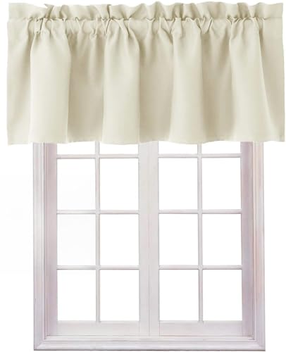 Hiasan Valance Curtains for Kitchen Blackout Thermal Insulated Solid Window Curtain Valance, Light Beige, 42 x 18 Inches, 1 Panel