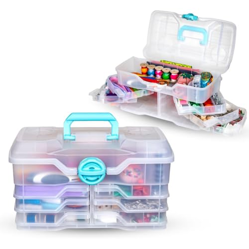 ArtBin Clear Plastic Organizer Small Parts Organizer - for DIY Arts & Crafts Storage Boxes & Organizers, Sewing Storage - Storage Box with Compartments, Project Box - Large (6 Pivot Trays) 6963PB