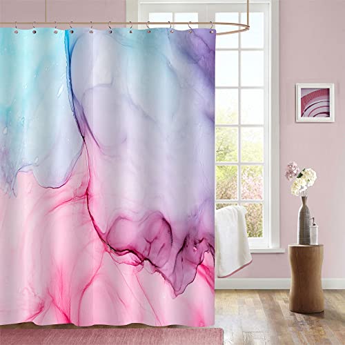 Gibelle Abstract Shower Curtain, Pink Purple Blue Marble Shower Curtain for Bathroom, Modern Ink Art Decor Waterproof Fabric Shower Curtain Set, 71x71