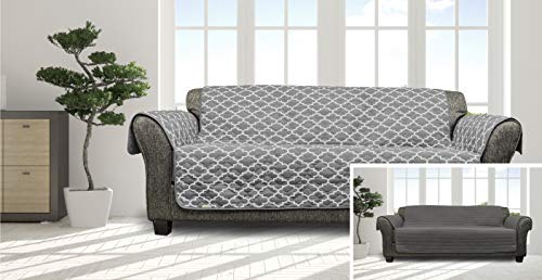 Quick Fit Coby Reversible Water Resistant Microfiber Sofa Cover in Grey
