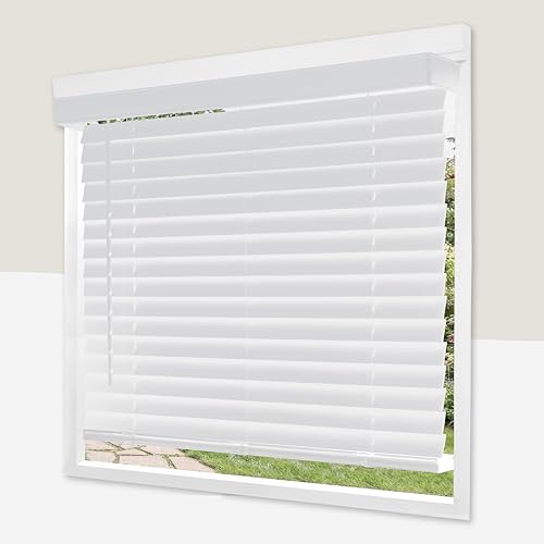 "CHICOLOGY Faux Wood Blinds, Window Blinds, Wood Blinds, Window Shades, Window Treatments, Blinds & Shades, Window Shades For Home, Wooden Blinds, 29""W X 36""H, Basic White"