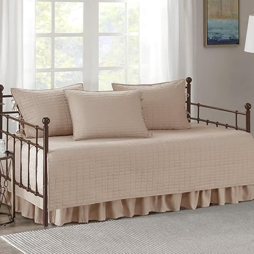 "Comfort Spaces Daybed Cover - Luxe Double Sided-Quilting, All Season Cozy Bedding with Bedskirt, Matching Shams, Kienna Blush 75""x39"" 5 Piece"