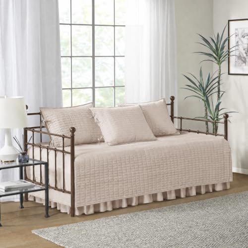 "Comfort Spaces Daybed Cover - Luxe Double Sided-Quilting, All Season Cozy Bedding with Bedskirt, Matching Shams, Kienna Blush 75""x39"" 5 Piece"