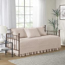 "Comfort Spaces Daybed Cover - Luxe Double Sided-Quilting, All Season Cozy Bedding with Bedskirt, Matching Shams, Kienna Blush 75""x39"" 5 Piece"