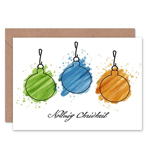 Wee Blue Coo NOLLAIG CHRIDHEIL SCEITSE BAUBLES GALLIC CHRISTMAS CARD