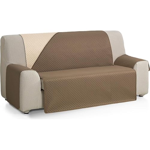 ECOMMERC3 - Extra Soft Touch 4 Seater XL Sofa Cover - Adjustable Sofa Cover with Padded Beige/Brown - Reversbile Sofa Cover