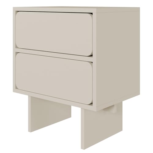 Selsey Wuwu Bedside Table with 2 Drawers Push to Open Ball Runners Grey Beige