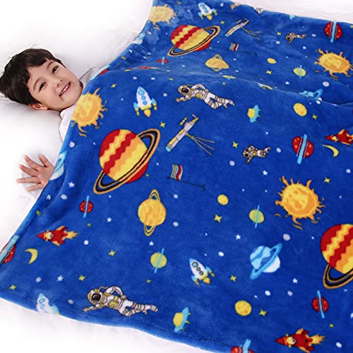 Lukeight Space Blanket with Cartoon Planet Pattern on Both Sides, Fluffy Cozy Flannel Blanket for Teens and Kids, Soft and Warm Throw Blanket for Couch, Bed, Sofa - 50x60 Inches
