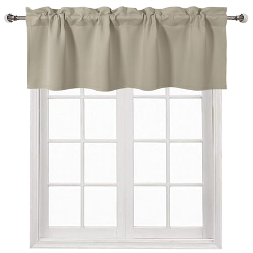 DWCN Valances for Windows Solid Rod Pocket Kitchen Valance Curtains for Living Room Bathroom 42x18 inch Long, 1 Panel Taupe