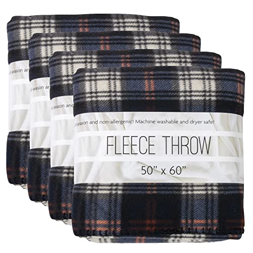 Trail maker 24 Pack Bulk Plaid Sherpa Fleece Throw Blankets 50 x 60 for Wedding Guests, Homeless, Pets - Plaid Fleece Throw Blankets Bulk