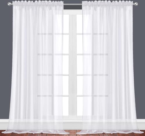 "Oakias White Sheer Curtains 96 Inches Long 2 Panels Set – 54"" W x 96"" L Window Sheer Curtains – Rod Pocket Voile Curtains for Living Room & Bedroom – Lightweight Sheer Drapes for Indoors & Outdoors"