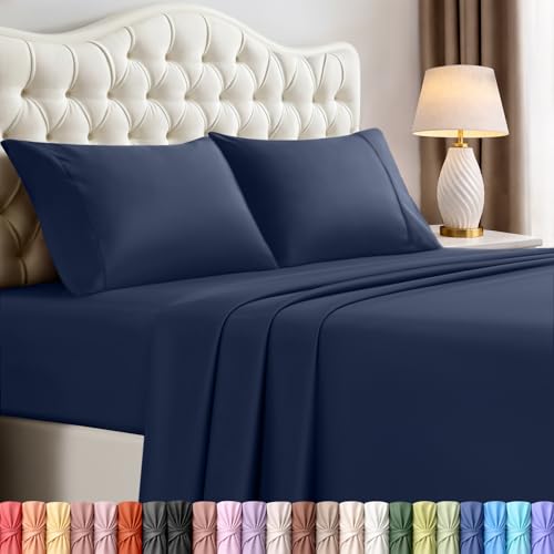 Utopia Bedding Queen Bed Sheets Set - 4 Piece Bedding - Brushed Microfiber - Shrinkage and Fade Resistant - Easy Care (Queen, Navy Blue)