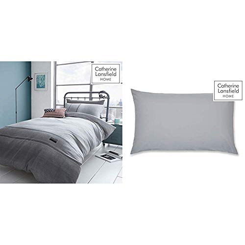 Catherine Lansfield Denim Easy Care Single Duvet Set Grey & Lansfield Easy Iron Percale Standard Pillowcase Pair Grey