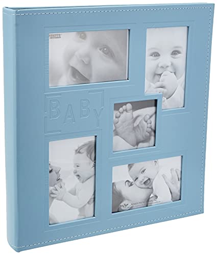 "Pioneer Collage Frame Embossed ""Baby"" Sewn Leatherette Cover Photo Album, 4""x6"", 240 Photos, Baby Blue"