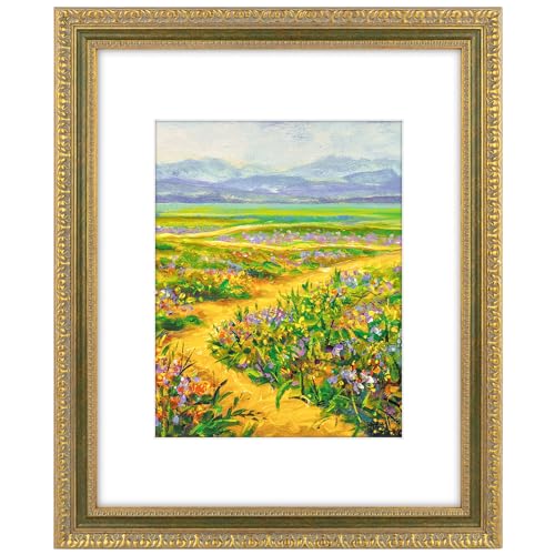 Golden State Art, 16X20 Photo Frame with White Mat for 11X14 Pictures or 16X20 Without Mat, Antique Gold with Green Color