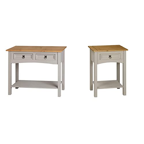 Corona Grey Wax 2 Drawer Console Table, Mexican Pine & Corona Console Table Pine Grey Wax 1 Drawer Solid Wood Side Table