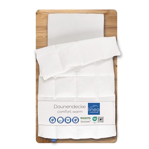 LINEA by böhmerwald Comfort Cuddly Down Duvet, Warm, 220 x 240 cm, 90% Down / 10% Feathers, Class 1, Suitable for Allergy Sufferers, Washable up to 60 °C, Made in Germany