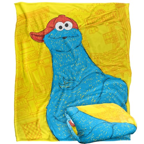 Sesame Street Big Cookie Monster On The Street Silky Touch Super Soft Throw Blanket 152 X 127 cm, White