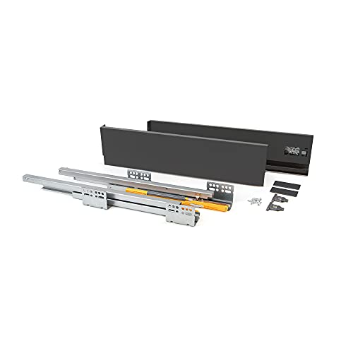 Emuca - Kit for Anthracite Grey Drawer, Including 2 Metal Sides, Full Extension Runners with Soft Close, Hardware for Assembly a Anthracite Grey Metal Drawer, H138x500mm (5,4 x 19,7 inch).